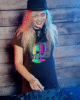 t shirt mockup featuring a female dj playing music on a turntable m3868 r el2