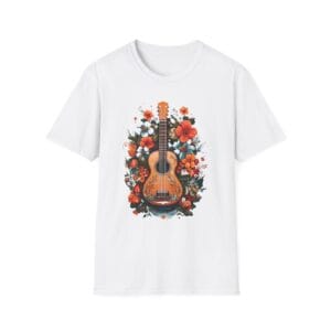Ukulele T-Shirt with Tropical Flowers Design