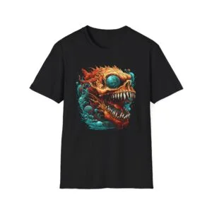 Psychedelic Water Creature Skull Graphic Tee, Horror Art Monster Shirt, Dark Fantasy Graphic T-Shirt